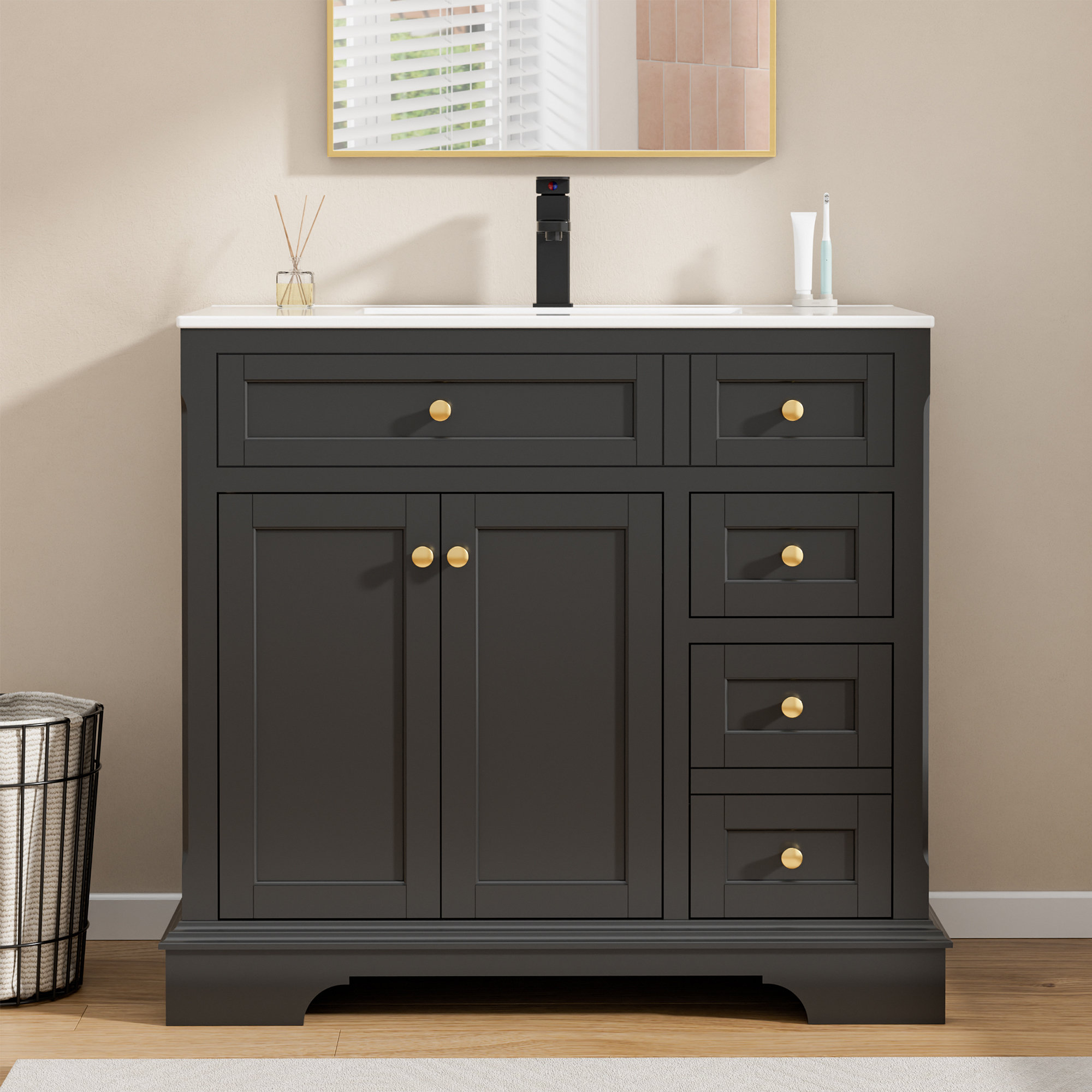 Red Barrel Studio Linsay 36" Single Bathroom Vanity Set with Ceramic Top, Faucet | Wayfair